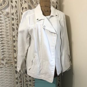White Denim Asym Zip by Roz & Ali Jacket Sz 14/16